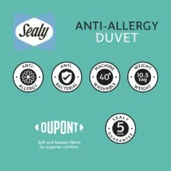 Sealy Anti Allergy Hollowfibre 10.5Tog Duvet - Single -Bed Linings Sales Store 1156623 R Z010A