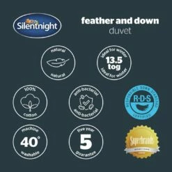 Silentnight Duck Feather & Down 13.5 Tog Duvet - Double -Bed Linings Sales Store 1934199 R Z010A