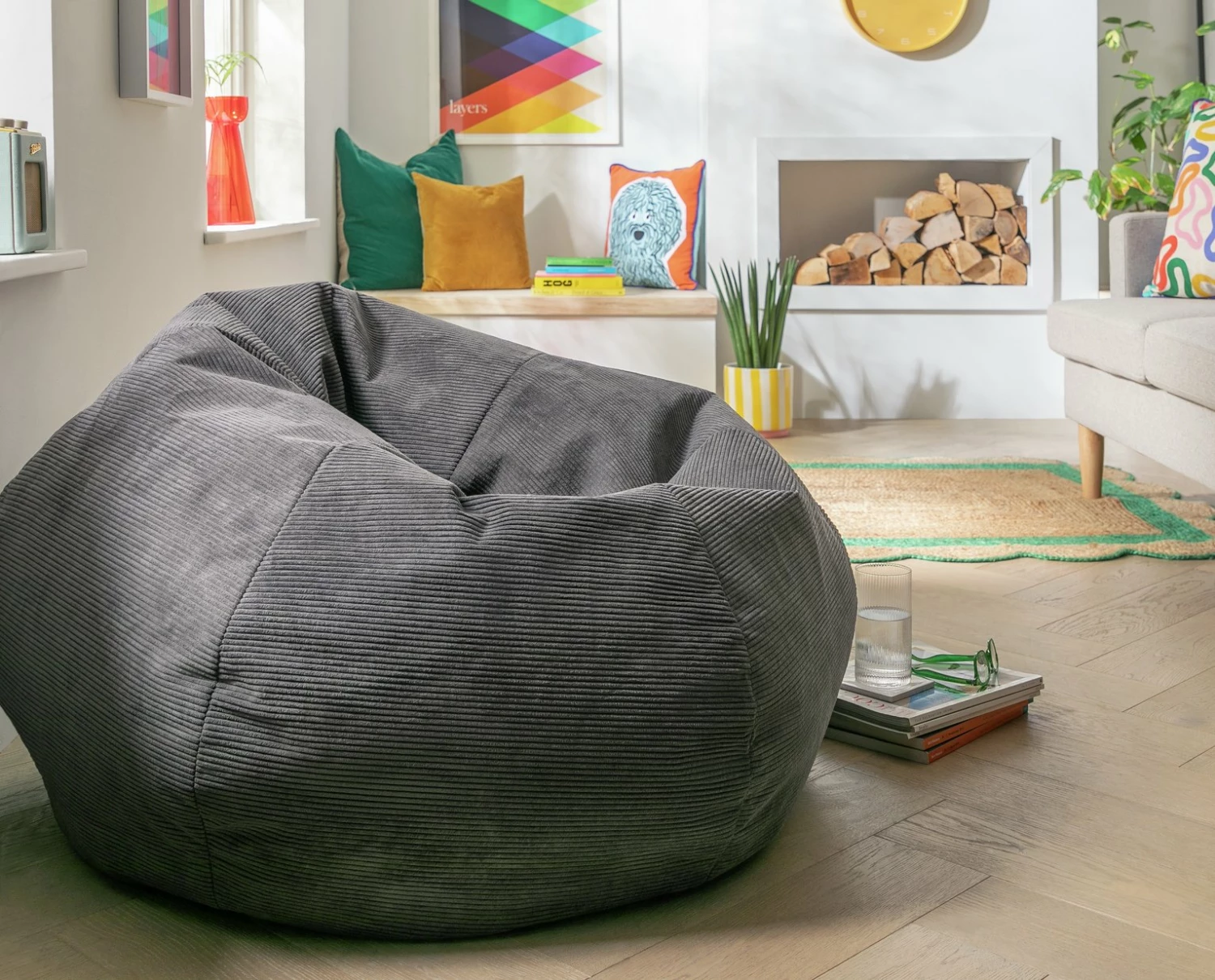 Kaikoo Aryton Cord Beanbag - Grey 2 Kaikoo Aryton Cord Beanbag - Grey - Image 2