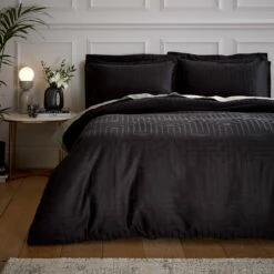 Bianca Cotton 180 TC Geometric Black Bedding Set - Double