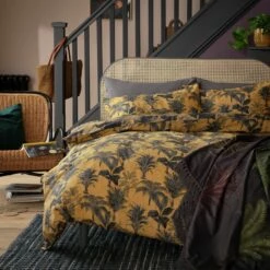 Habitat Palm Floral Print Mustard Bedding Set - Single