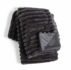 Habitat Ribbed Faux Fur Throw - Charcoal - 125X150cm