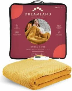Dreamland Deluxe Velvet Mustard Heated Throw - Large -Bed Linings Sales Store 4844994 R Z008A