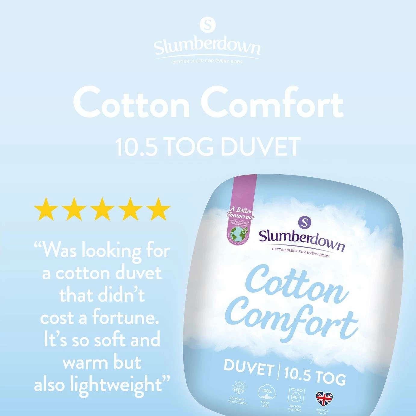 Slumberdown Cotton Comfort 10.5 Tog Duvet - Single 2 Slumberdown Cotton Comfort 10.5 Tog Duvet - Single - Image 2