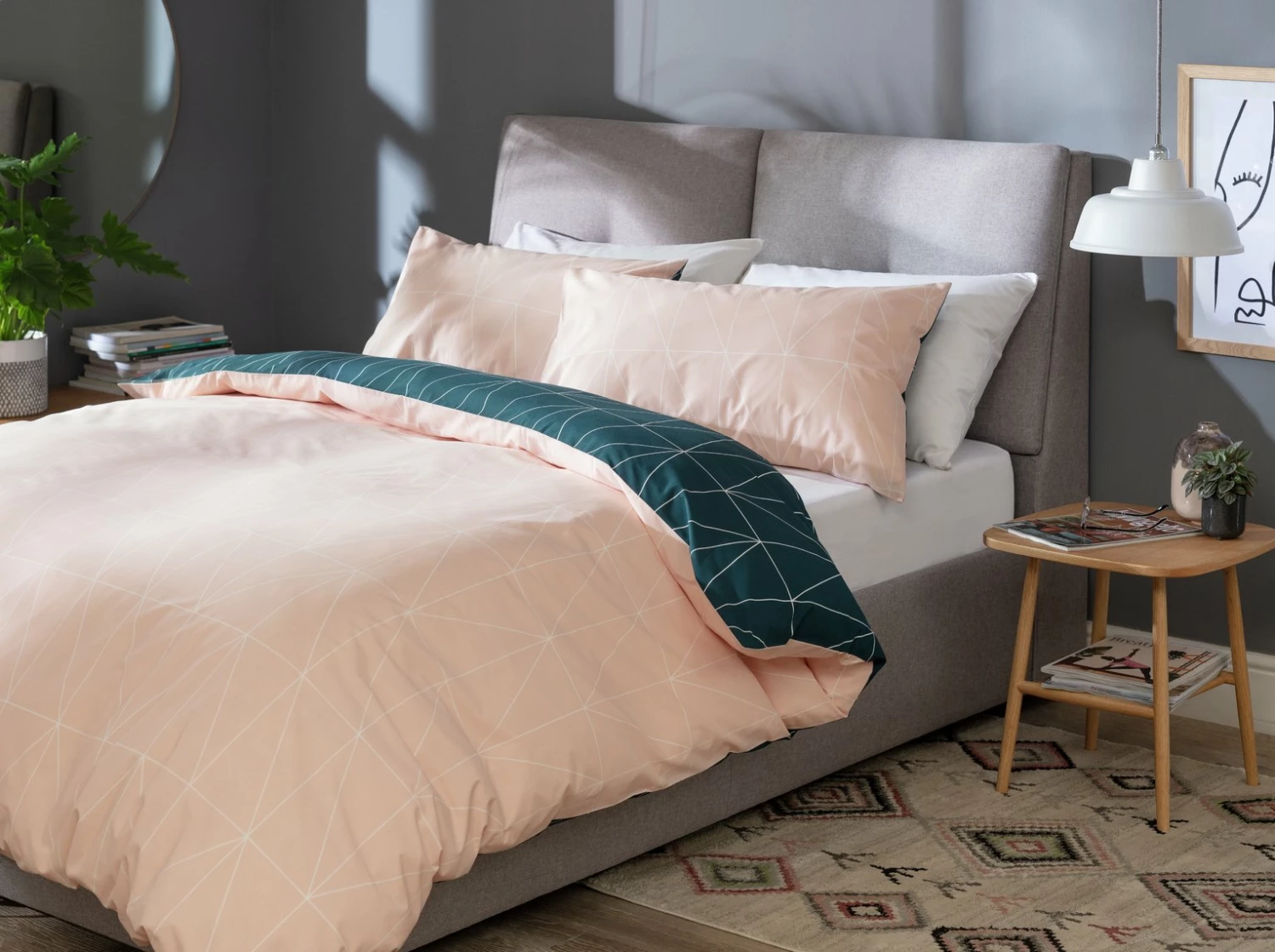 Habitat Geo Teal & Blush Reversible Bedding Set - Single 7 Habitat Geo Teal & Blush Reversible Bedding Set - Single - Image 7