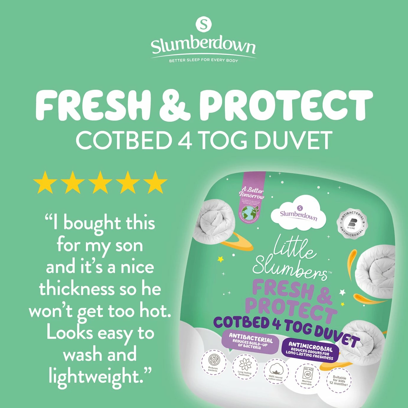 Slumberdown Anti Bacterial 4 Tog Kids Duvet - Toddler 2 Slumberdown Anti Bacterial 4 Tog Kids Duvet - Toddler - Image 2