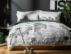 Habitat London Skyline Print Black &White Bedding Set-Single -Bed Linings Sales Store 9511026 R Z005A