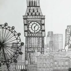 Habitat London Skyline Print Black &White Bedding Set-Single -Bed Linings Sales Store 9511026 R Z017A