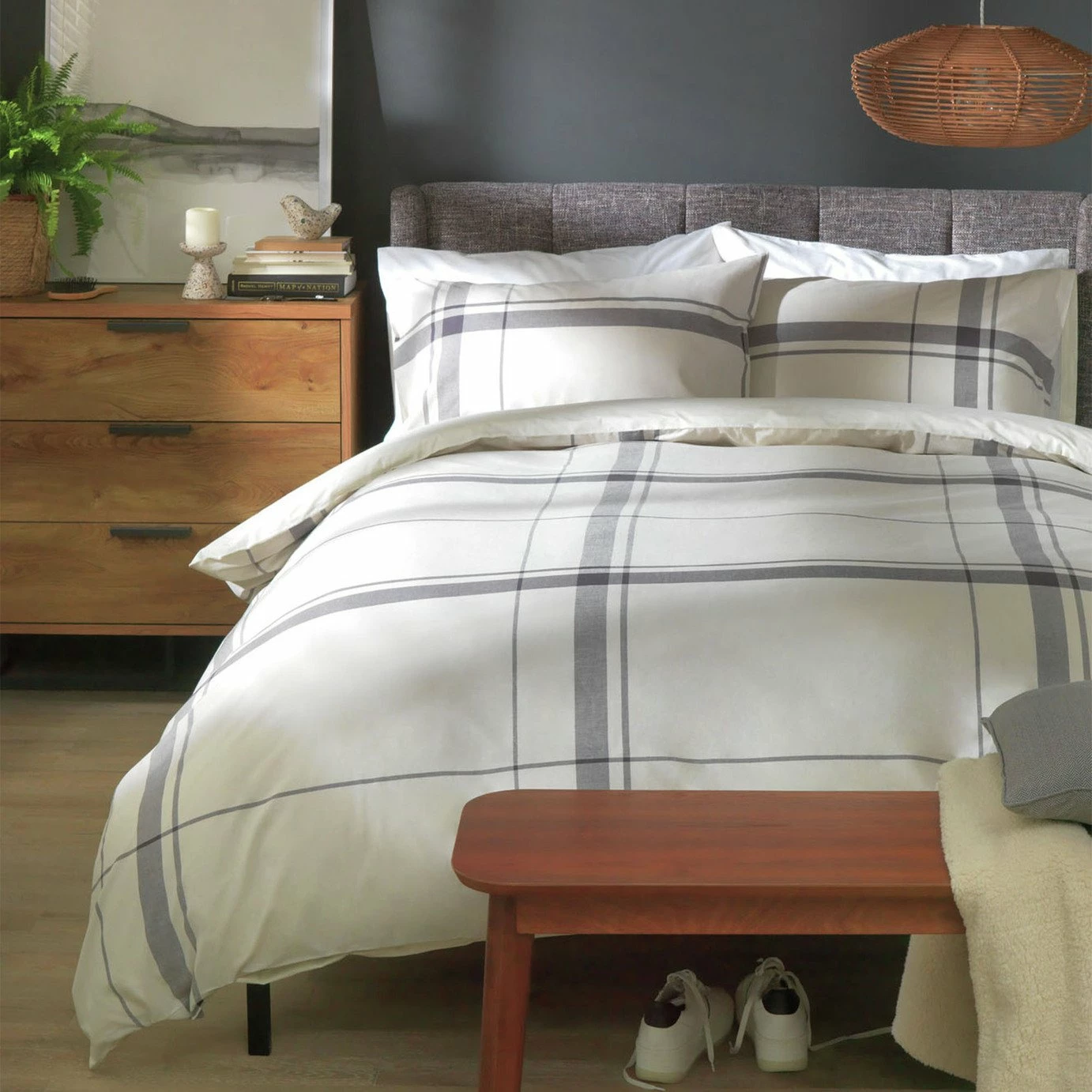 Habitat Cotton Yarn Dye Check Cream Bedding Set - Double 1 Habitat Cotton Yarn Dye Check Cream Bedding Set - Double