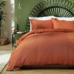 Habitat Cotton Linen Plain Rust Bedding Set - Double