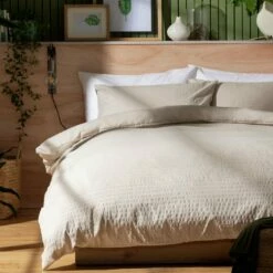 Habitat Seersucker Plain Taupe Bedding Set - Single