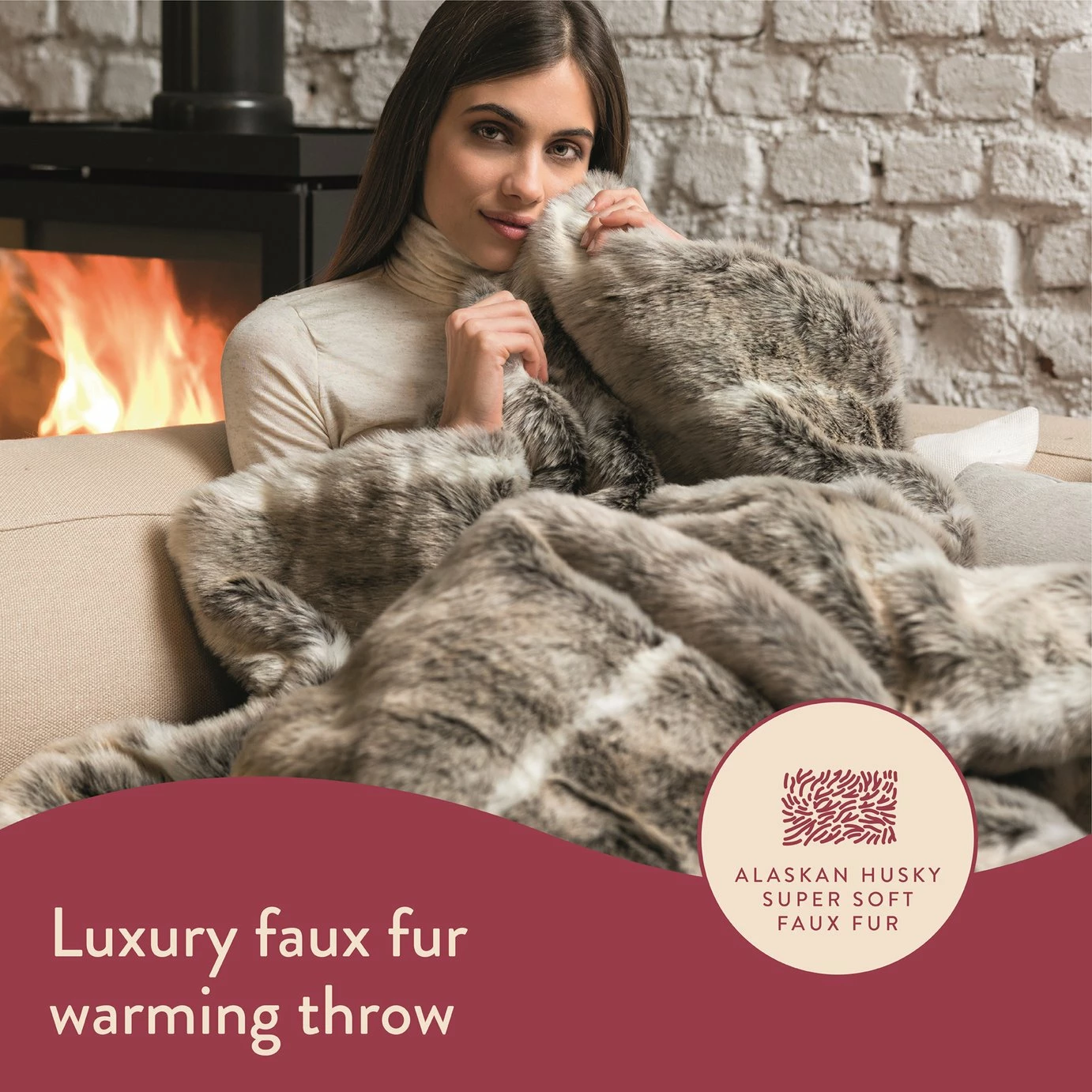 Dreamland Luxury Faux Fur Husky Heated Throw - Large 2 Dreamland Luxury Faux Fur Husky Heated Throw - Large - Image 2