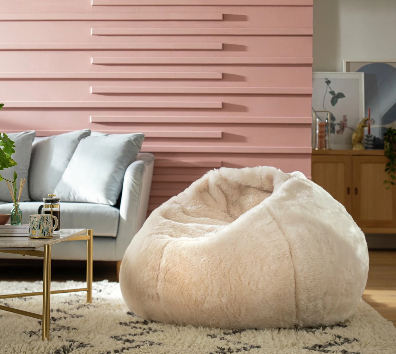 Kaikoo Ayrton Fur Beanbag- Cream 2 Kaikoo Ayrton Fur Beanbag- Cream - Image 2