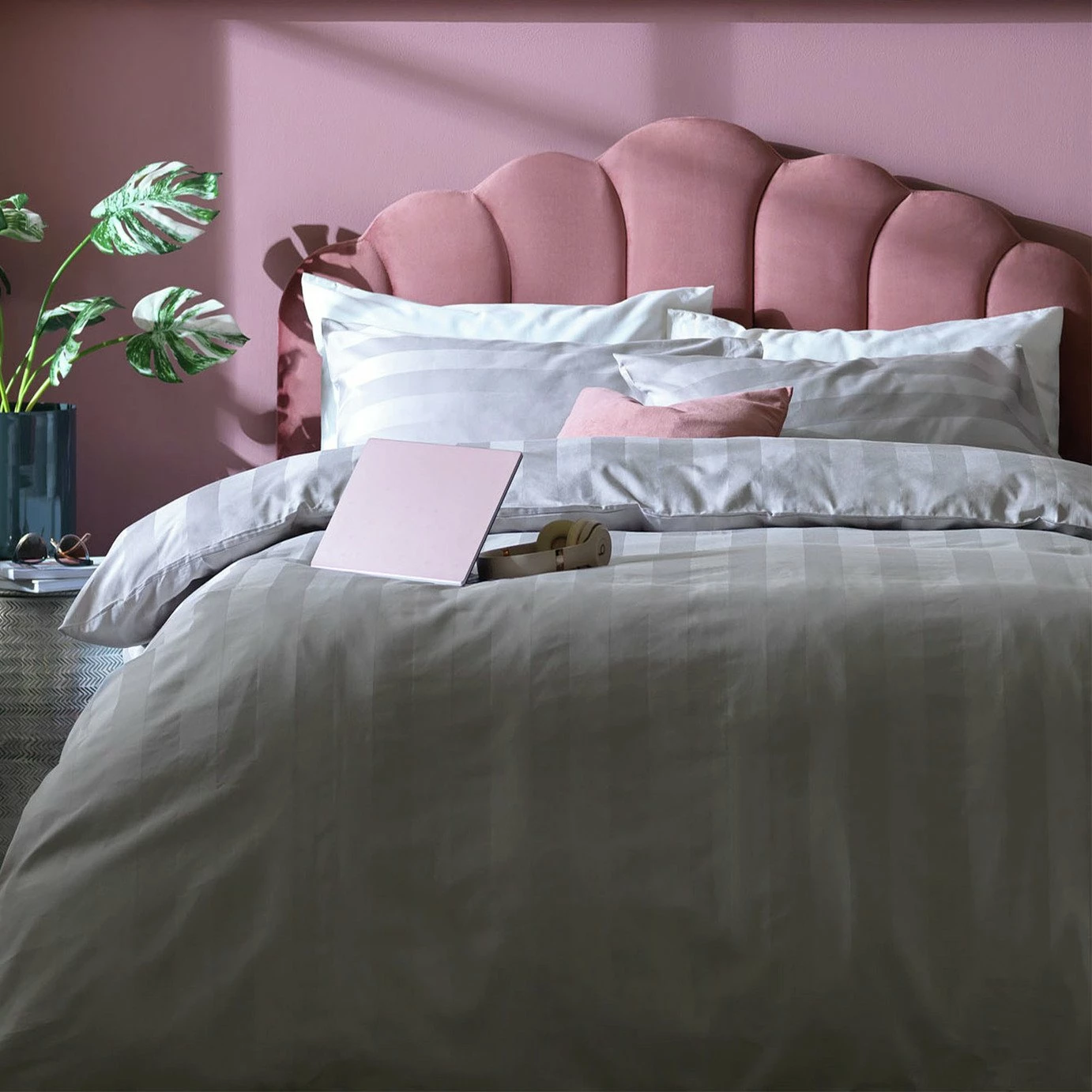 Habitat Cotton 400TC Sateen Stripe Grey Bedding Set - Double 1 Habitat Cotton 400TC Sateen Stripe Grey Bedding Set - Double