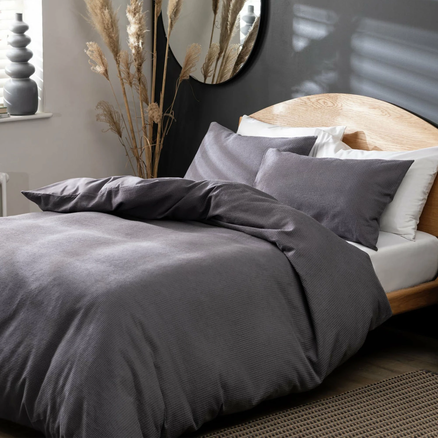 Habitat Cotton Waffle Plain Charcoal Bedding Set - Single 1 Habitat Cotton Waffle Plain Charcoal Bedding Set - Single