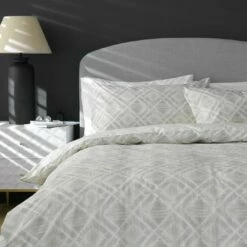 Habitat Cotton 200TC Geo Silver & Cream Bedding Set - Single
