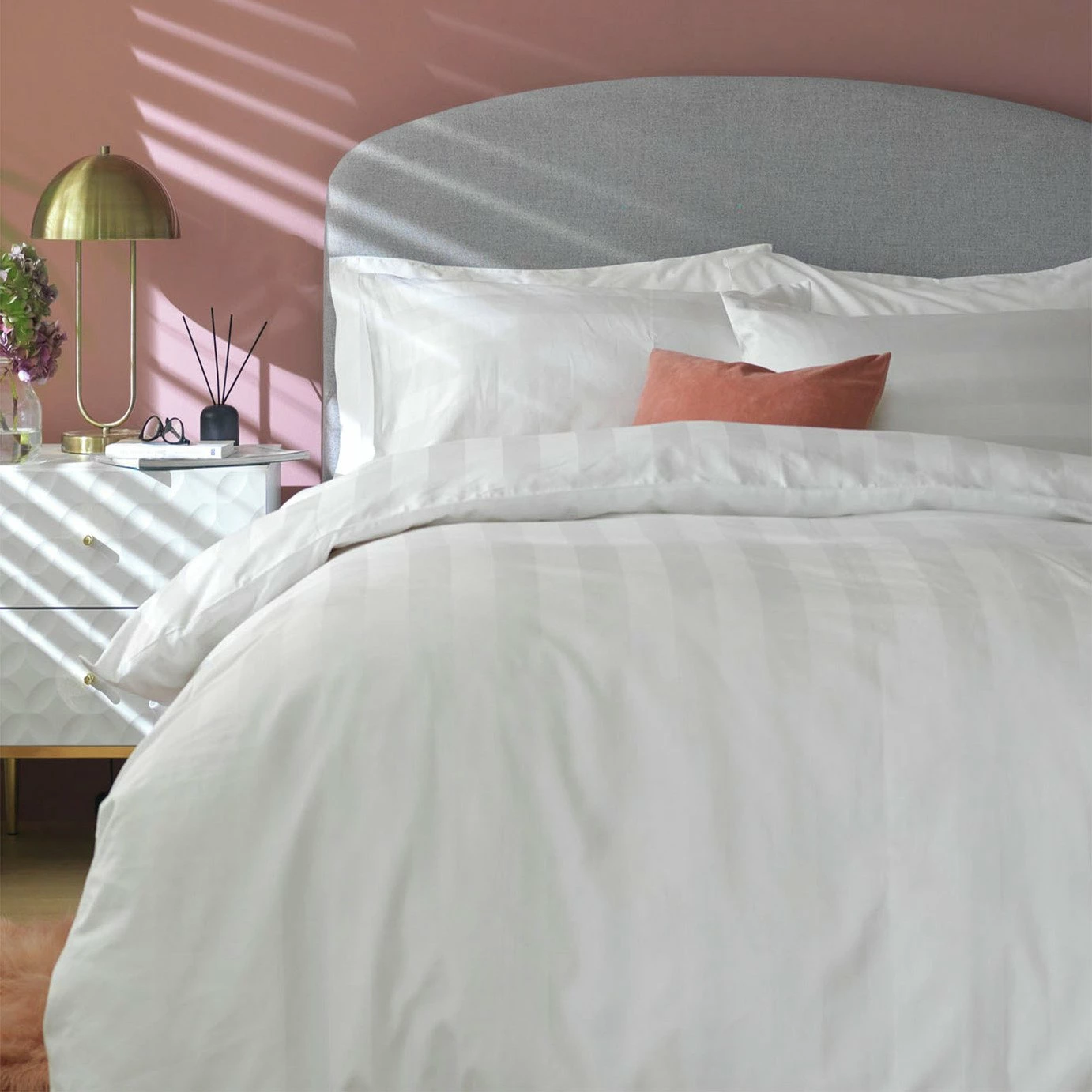 Habitat Cotton 400TC Sateen Stripe White Bedding Set -Double 1 Habitat Cotton 400TC Sateen Stripe White Bedding Set -Double